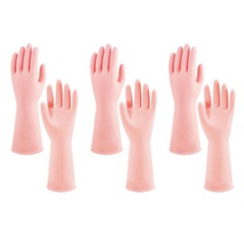 Yuibthr Dishwashing Cleaning Gloves,with Cotton Flocked Liner, Reusable, Flexible and Non-Slip,3 Pairs (Small-Pink)