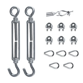 2 Stück Spannschloss M6 Seilspanner Edelstahl, Verstellbare Spannschlösser Drahtspanner Set, 5 Stück 3mm Drahtseil Kauschen, 6 Stück 3mm Seilklemmen für Seil, Kletterpflanzen, Sonnensegel, Zaunspanner