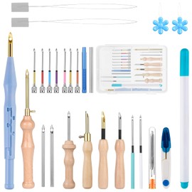 35Pcs Punch Needle Tool with 11 Different Size Needles,Adjustable Punch Needle Kits Adults Beginner,Wooden Handle Needle Punch Kit,Embroidery Needles,Punch Needle Set with Storage Box