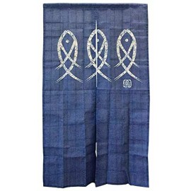Unbranded Japanese Noren Curtain 34"W x 59"L Fish Pattern Room Divider Tapestry