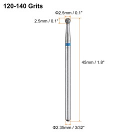 HARFINGTON 5pcs 120-140 Grits Diamond Grinding Bit 2.5mm Ball Head 2.35mm Shank 2.5mm Length Stone Sanding Drill Bits Rotary Tool for Ceramic Glass Nails Grinding Polishing