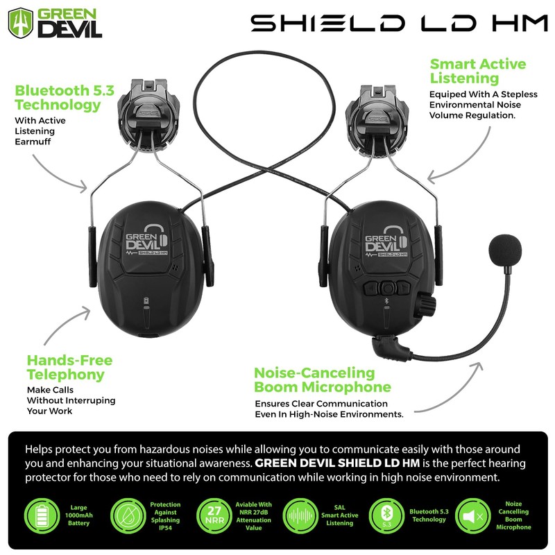 GREEN DEVIL Bluetooth Hearing Protection Ear Muffs For Safety Helmet