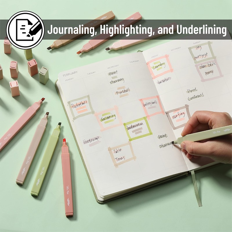 Mr. Pen- Aesthetic Highlighters, 8 pcs, Chisel Tip, Boho Colors,