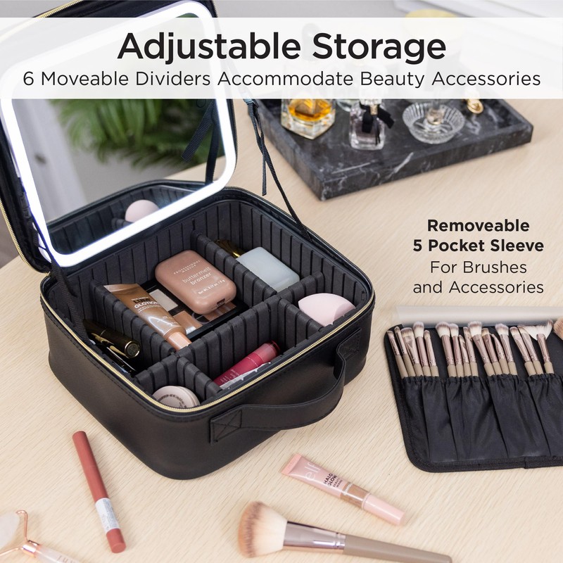 iHome Travel Makeup Bag with LED Mirror, Makeup Organizer with