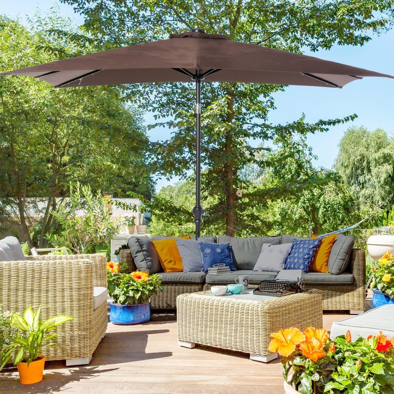 9'x7' Solar Powered Patio Umbrella with LED Lights