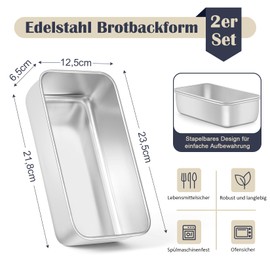 Onader Brotbackform 2er-Set, Edelstahl Rechteckig Toastbrot Backform Kastenform Perfekt für Brot und Kuchen, Spülmaschinenfest & Gesund, 23,5 x 12,5 x 6,5 cm
