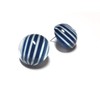 Blue Stud Earrings | Navy Blue Striped Retro Button Studs
