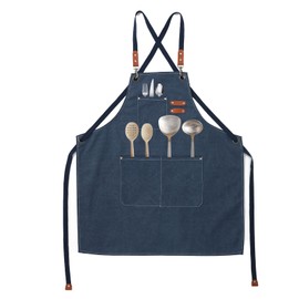 newhsy Chef Aprons for Men Women Canvas Apron with Adjustable Strap & Large Pockets for Woodworking Tools Pottery Apron for Artist Painting Garden Restaurant Cafe M to XXL (Blue)