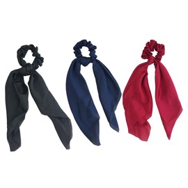 Healeved 3pcs Satin Bowknot Hair Ties Elastic Ponytail Holders for Women Solid Colors Navy Blue Red Black Durable Hair Ropes for Thin Styling