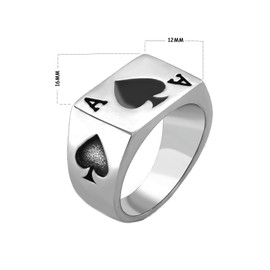 JAJAFOOK Mens Womens Stainless Steel Ring Poker Spade Ace Silver Black Sizes 6-14