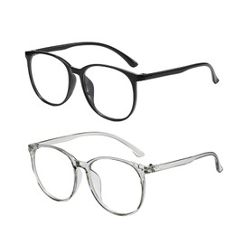 ASFWAGQ 2 Pieces Blue Light Blocking Glasses, Transparent Computer Glasses, Gaming Glasses, UV and Blue Light Protection, Super Lightweight Glasses to Reduce Eye Strain, Unisex (Black, Gray)