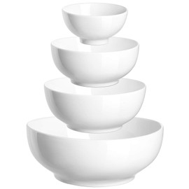 DOWAN Serving Bowls, Mixing Bowl Set, 70/30/20/8 Ounces Mixing Bowls for Kitchen, Soft White Serving Set, Serving Bowls Set of 4, Ceramic Bowl Sets for Eating Different Sizes