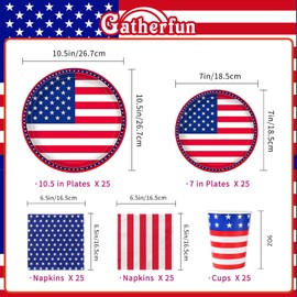 Gatherfun American Flag Patriotic Party Supplies Disposable Napkins Paper Plates and Paper Cups for Veterans Day Election Day 4th of July Independence Day Decorations, Serve 25