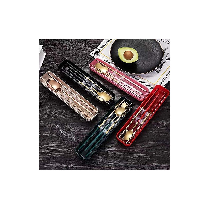 HonHeam 4 Pcs Portable Stainless Steel Tableware Set, Dishwasher Safe