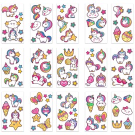 Unicorn temporary 16 individual sheets kids tattoos girls ages 4,5,6,7 children fake transfer stick on rainbow stars butterfly horses temp tattoo stickers kids animal birthday party bag fillers gift