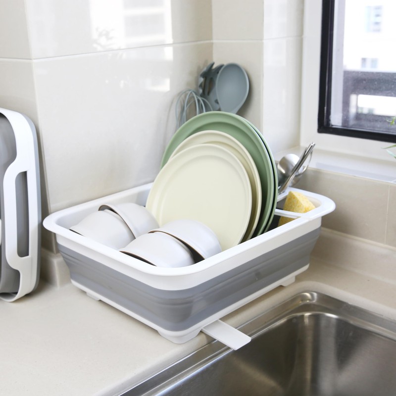 MontNorth Collapsible Dish Drainer with Drain Plug and Swivel Spout,