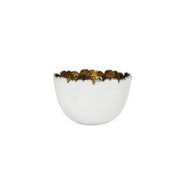 Godinger Snack Bowl, Serving Bowl, Fruit Bowl, Candy Bowl, Nut Bowl, White and Gold, 4in