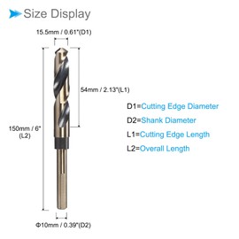 CoCud Reduced Shank Spiral Drill Bit 15.5 mm Cutting Edge Titanium and Nitride Coated High Speed Steel 4341 - (Application: for Stainless Steel Drilling Machine)