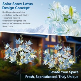 Neporal Solar Flowers Outdoor Waterproof IP65, 5-Head Snow Lotus with 20+ Flowers, Warm LED Light & 2 Lighting Modes, Decorative Solar Lights Outdoor Garden, Yard, Pathway, Flower Bed (2-Pack, Blue)