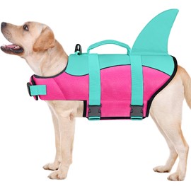 Malier Dog Life Jacket, Ripstop Dog Life Vest with High Buoyancy for Swimming Boating, High Visibility Shark Puppy Lifesaver for Small Medium Large Dogs (X-Large)