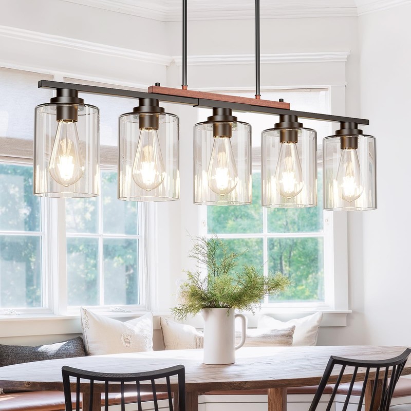 5-Light Kitchen Island Light, 33.4" Island Lighting with Black Metal
