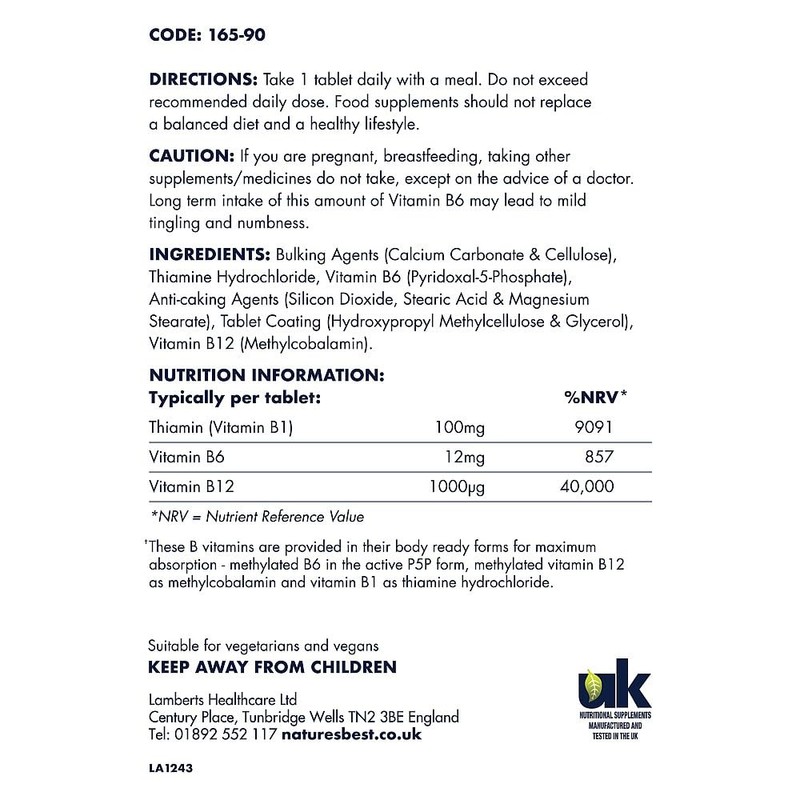 Nature's Best Neuro-B, Vitamin B Complex 1-a-Day - UK Made