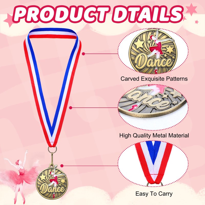 Remuuly 20Pcs Dance Medals Bulk 2" Pink Dance Star Award