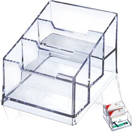Jindizi 3 Tier Premium Acrylic Clear Business Card Holder Stand,,3 Tier 3 Slots Plastic Business Card Stand Organizer for Office Desk or Counter Accessories, 150 Cards Capacity