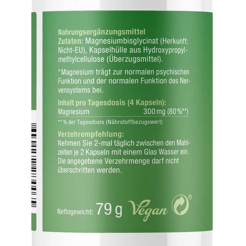Magnesium Chelate - 120 Capsules for 1 Month - 300