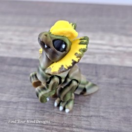 Fan Head Dinosaur Hatchling 3D printed 2" flexi fidget articulated mini toy gift