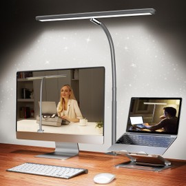 Lmpara de escritorio LED para oficina en casa, luz con atenuacin continua, cuello flexible ajustable, adaptador USB de 10 W, abrazadera para leer,... 