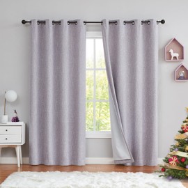 Lavender Solid Full Blackout Curtain Heavy Linen Texture Window Treatment for Bedroom Energy Efficient Noise Reducing Drapes 8 Grommets Top for Living Room with Liner, Liliac, 50"x84", 2 Panels