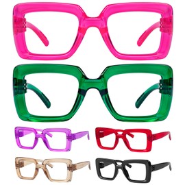 GTSY Oversized Reading Glasses for Women Metalless Screwless Spring Hinges 6 Pack Ladies Square Thick Frame Readers, Mix +3.75