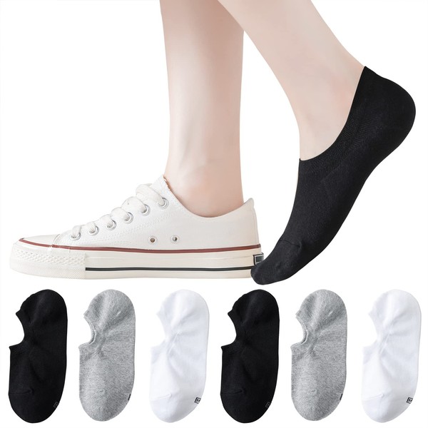 Jormatt 6 Pairs Women No Show Socks with Grips Cotton