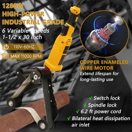 Rocsuk Pipe Belt Sander - 1280W Pipe Tube Polishing Sander with 6 Variable Speeds - Suitable for Polishing Various Circular Pipe Materials,Woodworking and Metal Rust Removal (20Pcs Belts).