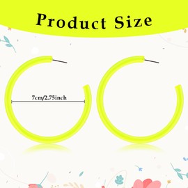 Neon Earrings Women's Large Hoop Earrings Acrylic Vintage Neon Earrings Open Earrings C Shape Fashion Thick Hoop Earrings Lightweight Jewellery Earrings for 70s 80s 90s Party Accessories Earrings,
