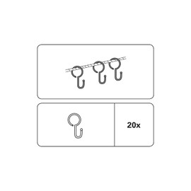 GARDINIA Rope Hooks for Rope Tensioning Fittings, for Hanging Curtains and Curtains, Sturdy, Pack of 20, Metal, Matt Black