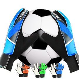 Kids Soccer Goalie Gloves, Goalie Gloves Kids, Goalie Gloves for Youth, Anti-Slip Kids Goalkeeper Gloves Equipment, Full Finger Breathable Mesh Protect Children Hand Soccer Gloves (Blue, 5)