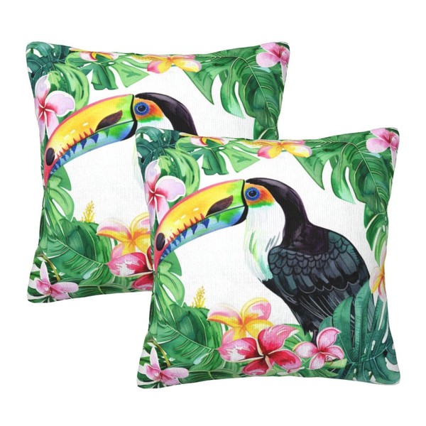 Zemwundy Tropical Leaves and Flowers with Toucans Throw Pillow Covers