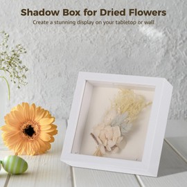 10 PCS Mini Shadow Box Frames - 5.6 in Small Square Shadow Boxes for Displaying Dried Flowers, White 3D Floating Frames for Craft Projects, Picture Frames for Home Decor DIY Favors