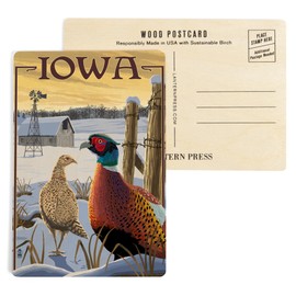 Iowa, Pheasants (4x6 Birch Wood Postcards, 2-Pack Stationary, Rustic Home Wall Decor)