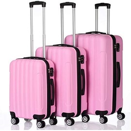 Luggage 3 Piece Set, Portable ABS Durable Trolley Suitcase Spinner Hardshell Lightweight Luggage 20" / 24" / 28" (Pink)