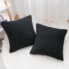 Yonous Corduroy Cushion Covers, Soft Square Decorative Throw Pillow Home Decor for Living Room Couch Bed Sofa, Set of 2 Pack, Black, 40x40 CM / 16x16 Inch