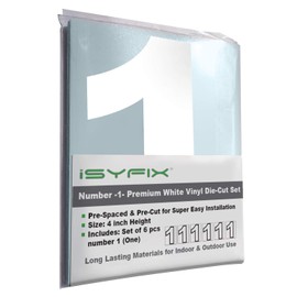 White Vinyl Number 1 (One) Stickers – 6 Pack 4 inch Self Adhesive - Premium Decal Die Cut & Pre-Spaced for Mailbox, Signs, Window, Door, Cars, Trucks, Home, Business, Address Number, Indoor & Outdoor