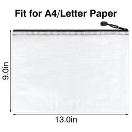Pack of 12 Document Wallets A4 Recycled Waterproof Document Bag Zip File Bag Plastic for Office Supplies, Documents, Receipt, Paper, School, Exam Sheet, Stationery, Cosmetics, Travel