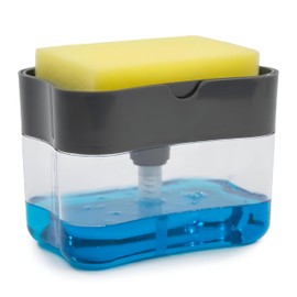 EZONEDEAL Kitchen Dish Soap Dispenser and Sponge Holder for Sink Washing Dishwasher Soap Dispenser 13 Ounces 2 in 1 Countertop Soap Pump Dispenser Caddy – Instant Refill – Durable & Rust Proof