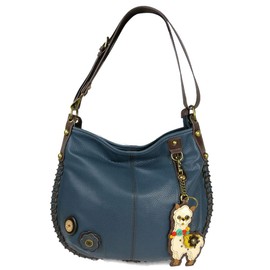 Chala Handbags, Casual Style, Soft, Large Shoulder or Crossbody Purse with Keyfob - Navy Blue (LLAMA)