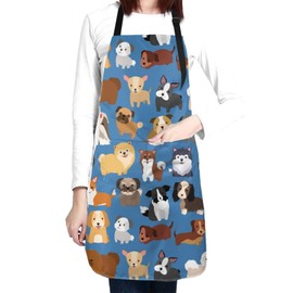 Duduho Cute Dogs Pets Apron with 2 Pockets Cooking Kitchen Bib Aprons for Women Men Unisex Adjustable Waterproof Stain Resistant