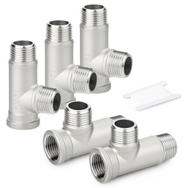 TAISHER 5PCS 304 Stainless Steel Tee Pipe Fittings, 1/2" NPT Female x 1/2" NPT Male x 1/2" NPT Male Extension Pipe Fittings, Female Run Tee