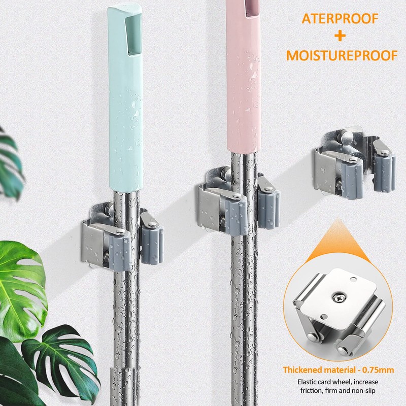 PAMIYO Broom Holder Wall 8 Pieces Tool Holder Hook Rail